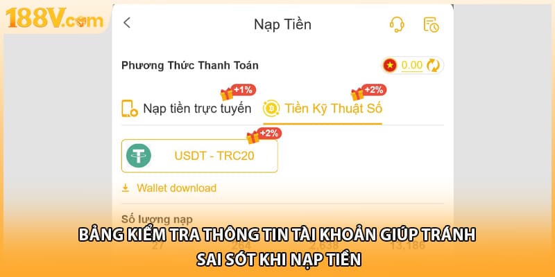 Bảng kiểm tra thông tin tài khoản giúp tránh sai sót khi nạp tiền